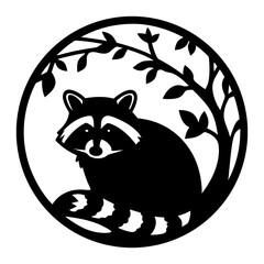 Charming Raccoon Silhouette in a Circular Tree Branch Design