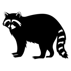 A Black and White Silhouette of a Raccoon Standing on a White Background
