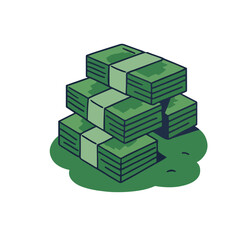 Fototapeta premium Set of six flat style vector illustrations featuring piles and rows: gold bars, cash money, garbage, coins, hanging clothes, and trophies. Ideal for finance, environmental, lifestyle, and achievement