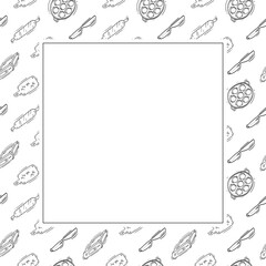 kitchen utensil frame. doodle kitchenware square frame. kitchen background