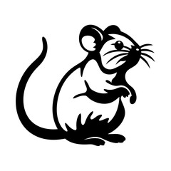 A Stylized Black and White Illustration of a Cute Mouse Sitting