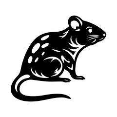 Stylized Black and White Illustration of a Mouse Rat Rodent Sitting