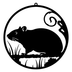Elegant Black Silhouette of a Rat in a Circular Ornament Design