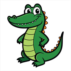 Smiling cartoon alligator with green skin and orange spikes