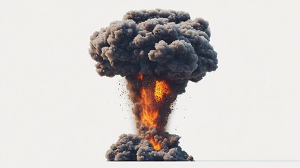 Erupting volcano spewing a towering column of ash and magma capturing the intense heat and destruction in high detail on a white isolated background