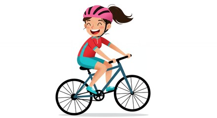 Smiling girl riding a bicycle illustration