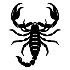A Black and White Stylized Illustration of a Scorpion with Raised Claws