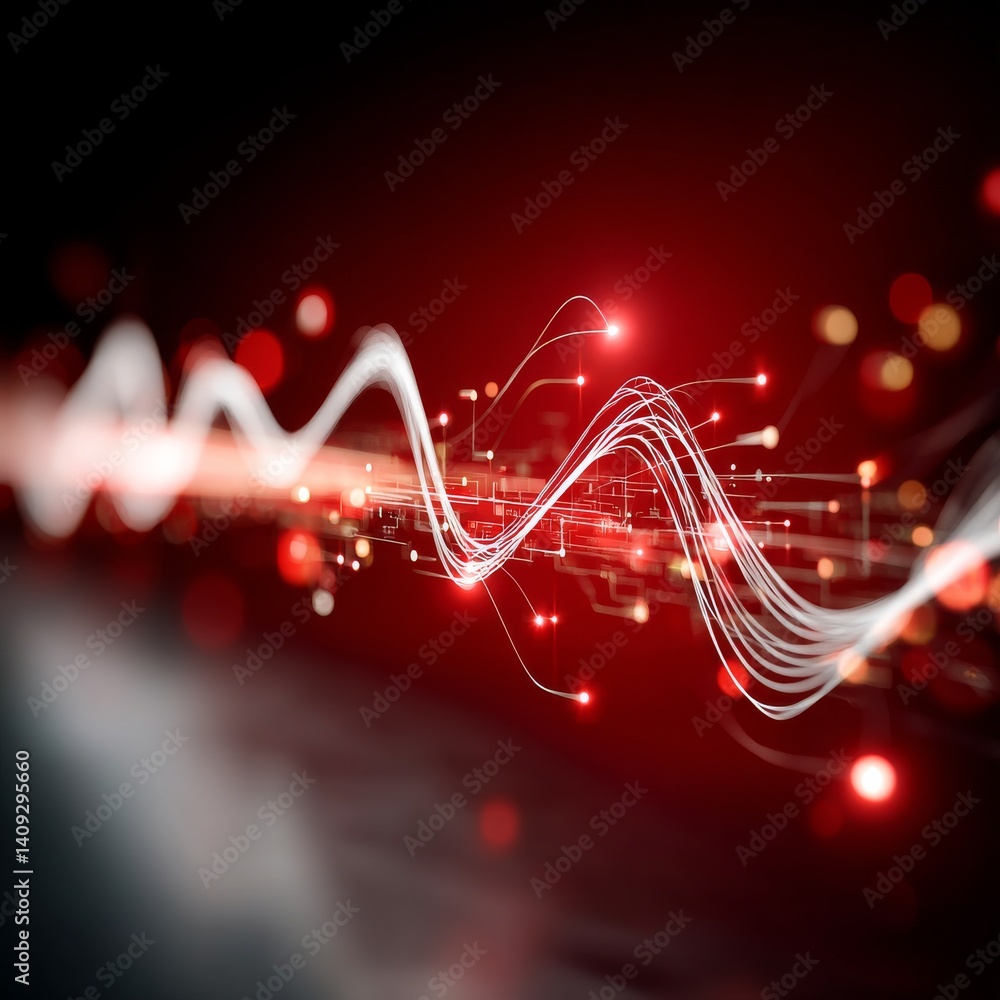 Aufkleber abstract futuristic technology background with glowing lines, red hues, and sparkling bokeh