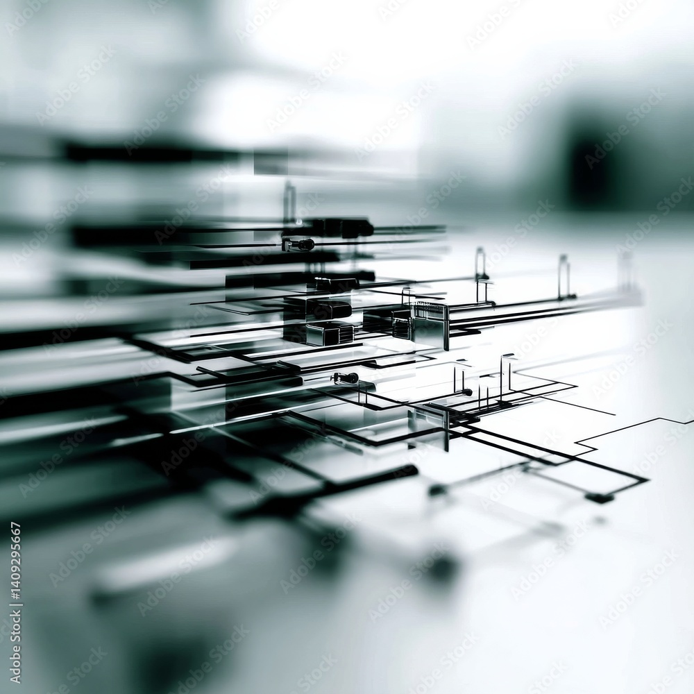 Fototapete abstract geometric architecture with monochromatic tones and linear composition: a futuristic design