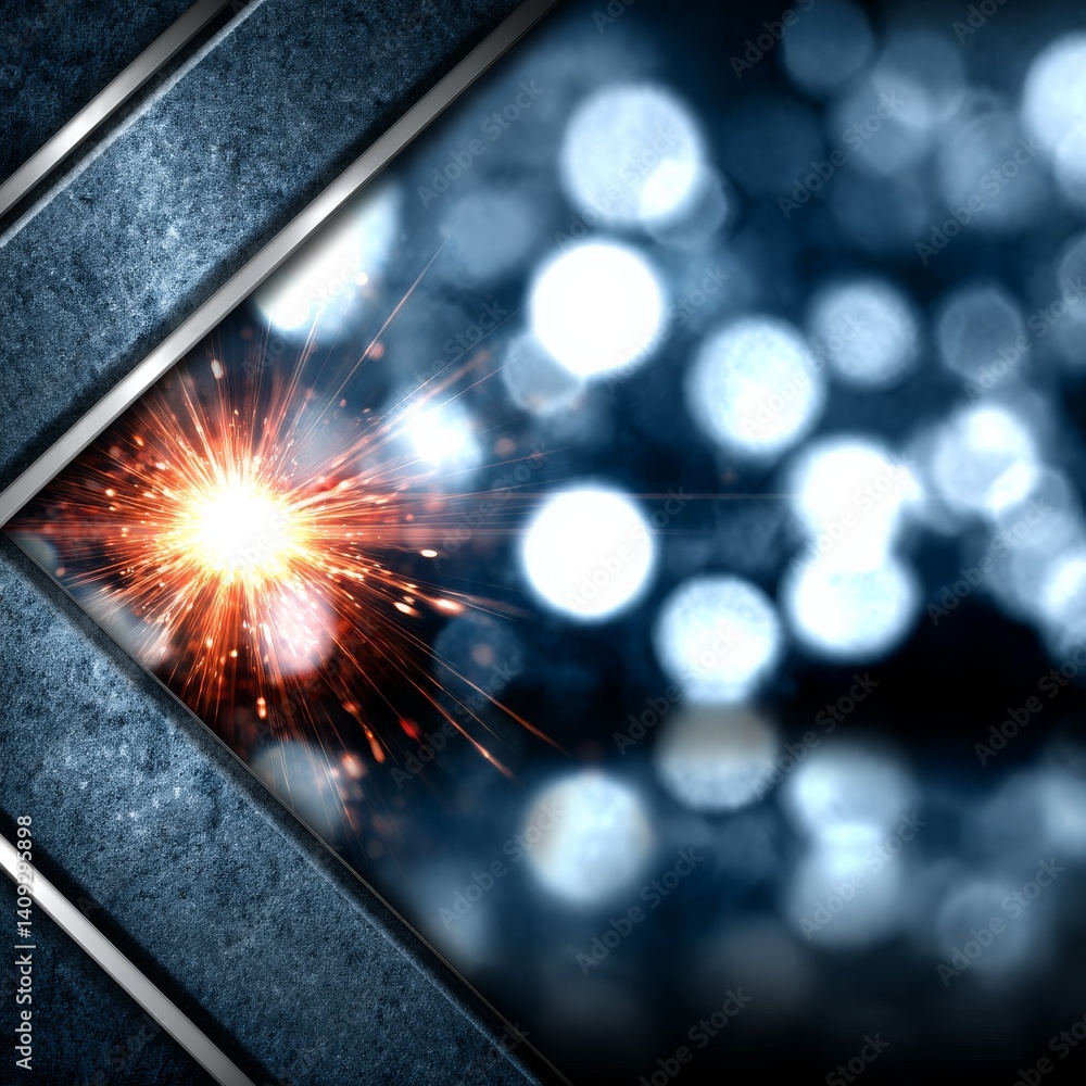 Aufkleber abstract metallic fusion: sparks and bokeh amidst textured panels and luminous spheres