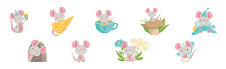 Cute Little Mouse with Pretty Snout Do Various Activity Vector Set