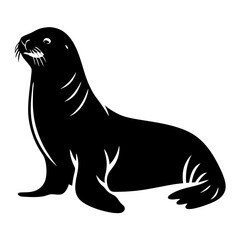 A Black and White Silhouette of a Seal Relaxing on a White Background A Striking Image of a Marine Mammal