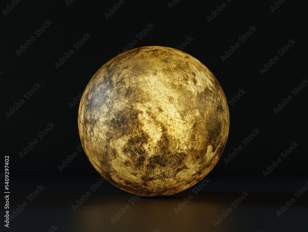 Poster golden sphere with textured surface against a dark background creating a dramatic and elegant mood p