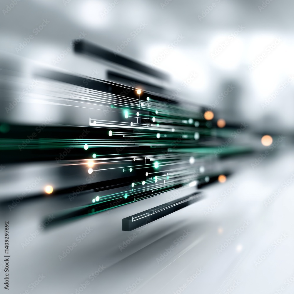 Leinwandbilder data stream: abstract futuristic technology network with glowing connections in motion