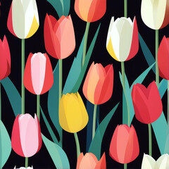 Abstract vector illustration of a geometric seamless pattern featuring tulips