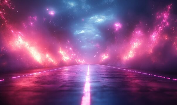 Futuristic Cyberpunk Digital Landscape Neon Grid Pattern Technology Design