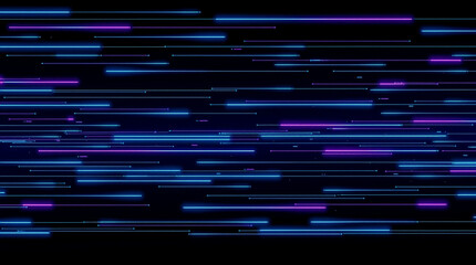 Mesmerizing network of glowing blue and purple horizontal lines on a black digital background