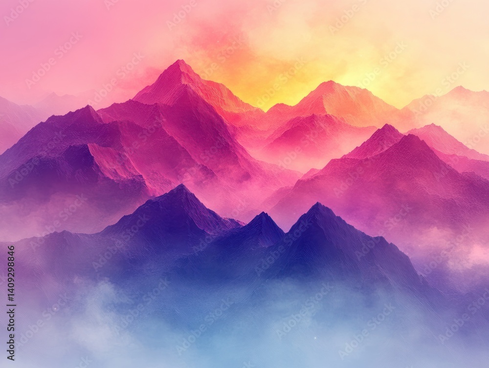 Poster abstract technology and science digital background with polygon mountains and soft lighting