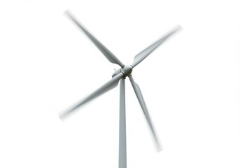 Wind turbine rotating against a plain white background in motion isoleted on white background