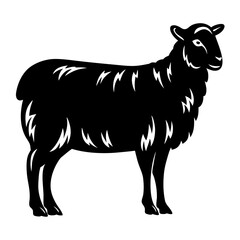 Black and White Silhouette of a Sheep Farm Animal Wool Fleece Lamb