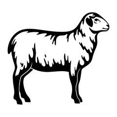A Black and White Illustration of a Sheep Standing Profile