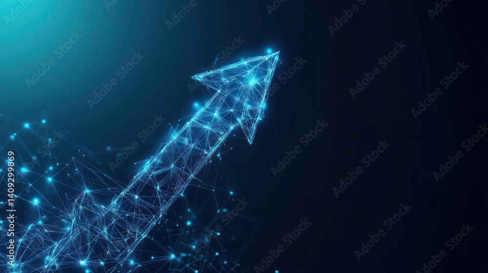 Poster digital network arrow pointing upward signifying growth and connectivity