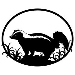 Striped Skunk in Oval Frame Wildlife Silhouette Nature Illustration