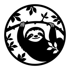 Adorable Sloth Hanging from a Branch in a Circular Design Illustration