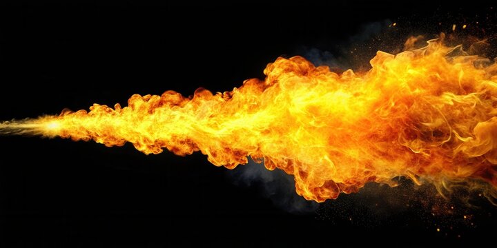 A flame thrower emits a stream of flames in a looping motion against an alpha background, with a vibrant orange and yellow color scheme , explosive, pyrotechnics