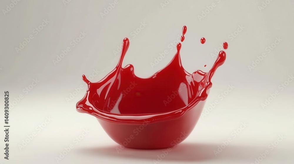 Poster crimson liquid explosion in a glossy bowl against a soft backdrop capturing dynamic movement and vib