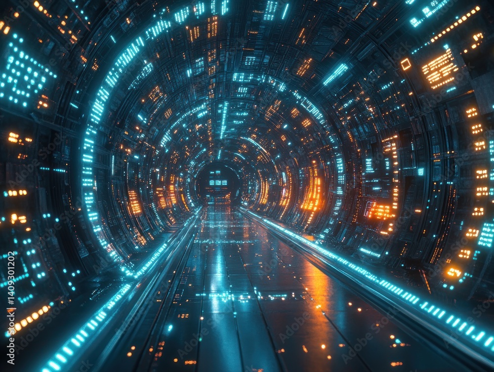 Poster futuristic digital matrix background with glowing numbers and lines