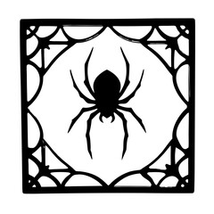 Spooky Halloween Spider Web Square Design Black and White Silhouette Illustration Graphic Art