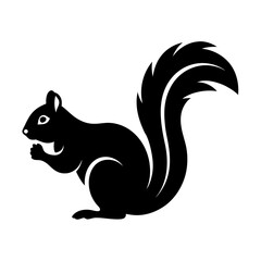 Black Silhouette of a Sitting Squirrel with a Bushy Tail