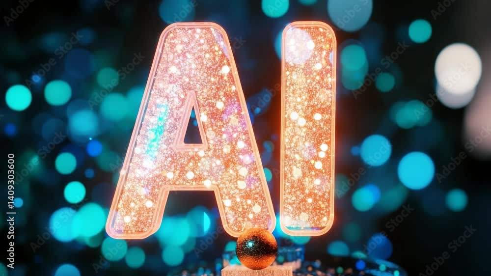 Poster neon glowing ai sign,designation, typography in a futuristic digital environment,symbolizing artific