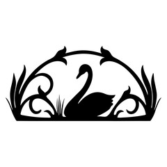 Elegant Black Swan Silhouette with Floral Arch Design Artistic Vector Illustration