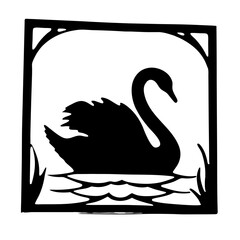 Elegant Black Swan Silhouette in Art Deco Frame Water Bird Aquatic Artwork Graphic Design