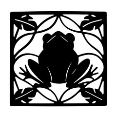 Square Black and White Frog Art Deco Design Illustration Graphic