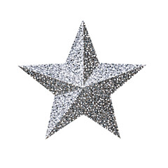 Obraz premium Silver glittery star ornament isolated on transparent background.