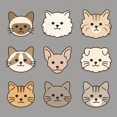Face cat collection design icon on gray background for decoration
