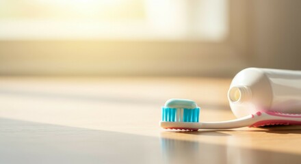 Toothbrush with Paste in Morning Sunlight Ready for Use