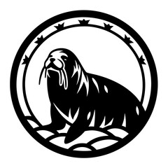 Majestic Walrus in Circular Frame Arctic Animal Wildlife Emblem