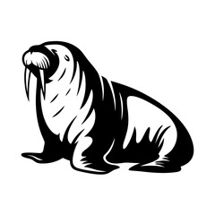 Majestic Walrus Illustration Black and White Arctic Animal Graphic Design