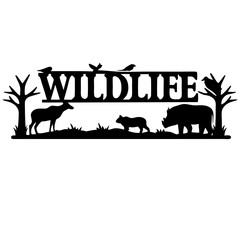 African Wildlife Silhouette Metal Wall Art Decor Hanging Sign with Animals and Trees