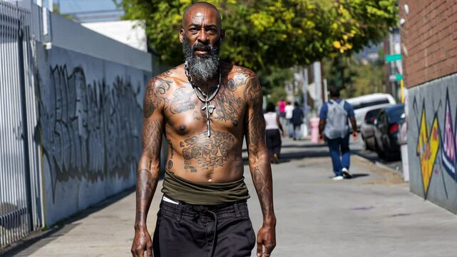 Mature man walking on a city street