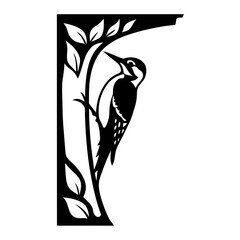 Elegant Black and White Woodpecker Illustration on Branch