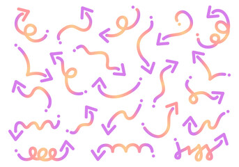 グラデーションカラーの手描き風の矢印セット