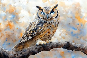 Intriguing watercolor portrait of an owl.