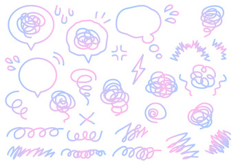 悩んでモヤモヤしている吹き出しとくるくる線のアイコンセット