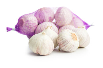 Solo glove garlic bulbs isolated on white background.