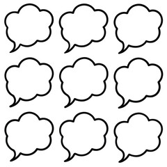 Nine Black Outline Speech Bubbles